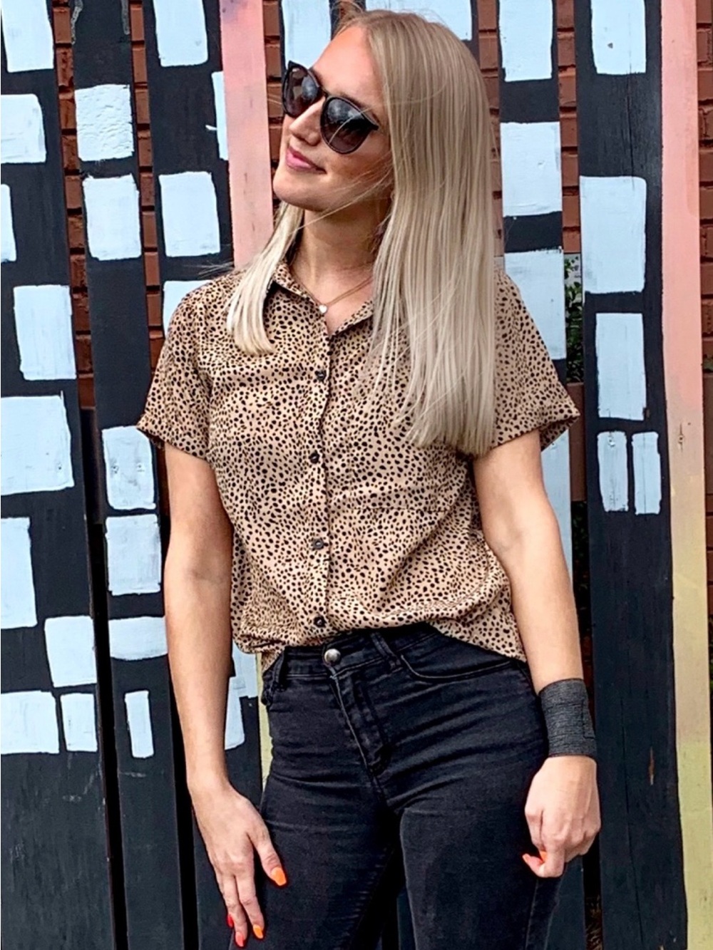 Mod Ref Tan Leopard-Print Short Sleeve Button-Down Shirt